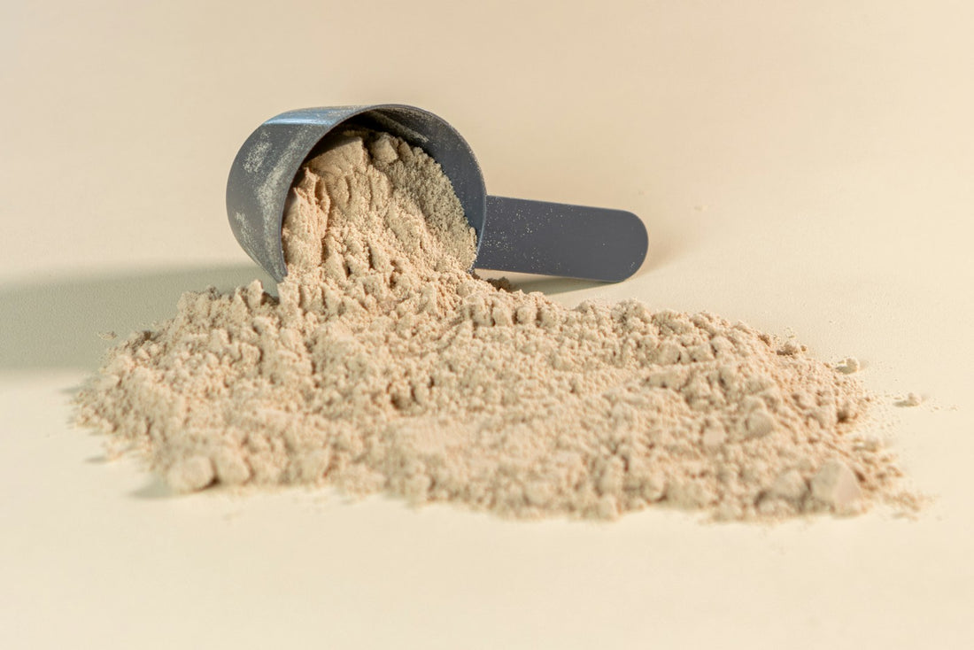 Scoop of creatine powder on a clean surface