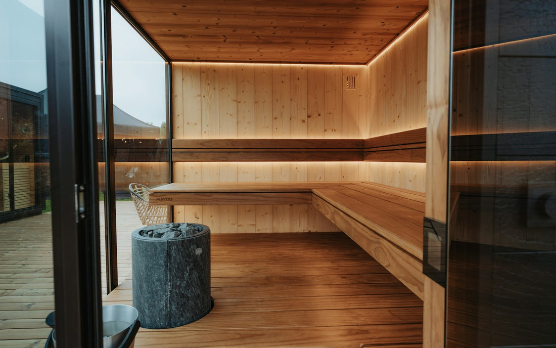 Warm wooden Finnish sauna interior